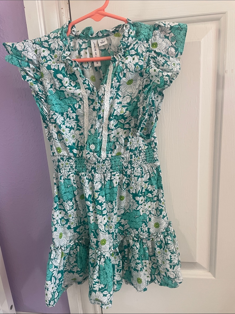 Janie and Jack Teal Floral Smocked Waist Dress